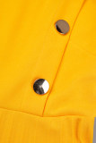 Vestidos plisados ​​con cuello redondo y patchwork liso informal amarillo