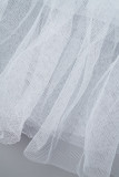 Jupes blanches décontractées en Patchwork uni, fente régulière, taille haute, couleur unie conventionnelle