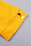 Желтые повседневные однотонные лоскутные плиссированные платья с круглым вырезом