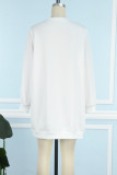 Белые повседневные базовые платья с круглым вырезом и длинным рукавом с принтом