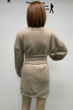 Серые элегантные однотонные лоскутные платья с перекрестными бретелями и круглым вырезом с длинными рукавами