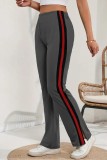 Calças de retalhos convencionais de cintura alta regular cinza escuro casual listrado
