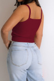 Coffee Sexy Casual Solid Backless Spaghetti Strap Tops