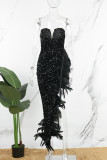 Zwart sexy patchwork uitgeholde frenulum backless strapless onregelmatige jurkjurken
