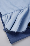Синие сексуальные повседневные лоскутные платья с открытой спиной и контрастной юбкой без бретелек