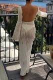 White Casual Solid Backless O Neck Long Dress Dresses