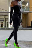 Macacão skinny preto sexy sólido sem costas sem costas