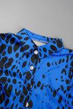 Синий повседневный принт Леопардовый лоскутный отложной воротник с длинным рукавом из двух частей