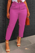 Rose Red Casual Solid Patchwork With Belt Regular High Waist Conventional Solid Color Trousers