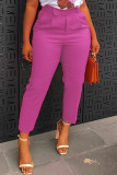 Pantalones de color liso convencionales de cintura alta regulares de parches lisos morado claro con cinturón