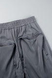 Rosa rua sólido retalhos bolso alta abertura zíper em linha reta cintura alta reta cor sólida bottoms