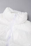 Casacos de retalhos sólidos sexy brancos com zíper e pescoço em O