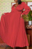 Gul Elegant solid lapptäcke med bälte veckad V-ringad långa klänningsklänningar (bälte ingår)