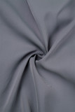Cinza rua sólido retalhos bolso alta abertura zíper em linha reta cintura alta reta cor sólida bottoms