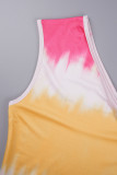 Vestidos de vestir estampados de un hombro con estampado de calle amarillo y rosa