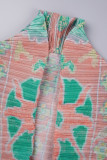 Lichtgroene straatprint patchwork vest met kraag bovenkleding