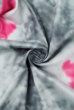 Розово-красные сексуальные повязки с принтом, выдолбленные лоскутные платья с высоким открытием и круглым вырезом с принтом