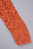 Tangerine décontracté solide Patchwork cordon de serrage col rond manches longues deux pièces