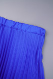 Azul Elegante Patchwork De Bloque De Color Con Cinturón Corte De Bota Plisado Cintura Alta Tipo A Fondos De Patchwork