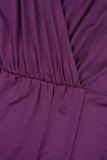 パープルのエレガントな固体パッチワークスパゲッティストラップワンステップスカートプラスサイズのドレス