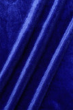 Buntes blaues elegantes festes Pailletten-Patchwork-Reißverschluss-O-Ausschnitt-langes Kleid in Übergröße