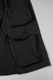 Khaki Street Solid Patchwork-Tasche, hohe Öffnung, Reißverschluss, gerade, hohe Taille, gerade, einfarbige Hose