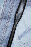Azul Casual Sólido Patchwork Zipper O Neck Outerwear