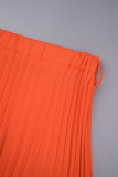 Rojo mandarina Elegante bloque de color Patchwork con cinturón Corte de bota plisado Cintura alta Tipo A Pantalones de patchwork