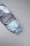Azul Casual Sólido Patchwork Zipper O Neck Outerwear