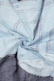 Vêtements d'extérieur bleus décontractés en patchwork uni avec fermeture éclair et col rond