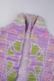Vêtements d'extérieur à col cardigan en patchwork imprimé rue violet clair
