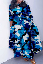 Impression de camouflage de simplicité quotidienne décontractée bleue avec des robes longues d'impression de ceinture