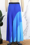 Blaue, elegante Farbblock-Patchwork-Hose mit plissiertem Gürtel und Boot-Cut-Patchwork-Hose mit hoher Taille und Typ A