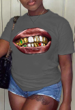 T-shirt con scollo O Patchwork stampate rosse casual Street Lips