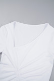 Weiße, sexy, solide Patchwork-Kleider mit Kordelzug, U-Ausschnitt und Wickelrock