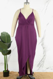 Púrpura Elegante Patchwork Sólido Correa De Espagueti Falda De Un Paso Vestidos De Talla Grande