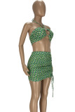 Зеленая сексуальная повязка с принтом в стиле пэчворк, без рукавов, из двух частей