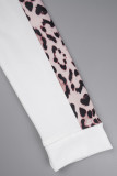Белый повседневный леопардовый пэчворк из двух частей с воротником-молнией и длинным рукавом