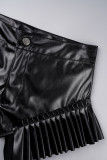 Zwarte casual effen patchwork skinny conventionele short met hoge taille