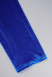 Blu royal sexy casual solido frenulo fessura scollo a V taglie forti due pezzi