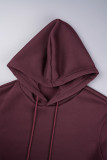 Burgundy Casual Solid Basic Hooded Collar Long Sleeve Two Pieces