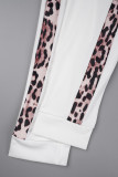 Белый повседневный леопардовый пэчворк из двух частей с воротником-молнией и длинным рукавом