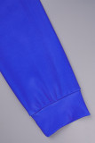 Dos piezas de manga larga con cuello en V y frenillo a rayas informales en azul profundo