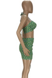 Зеленая сексуальная повязка с принтом в стиле пэчворк, без рукавов, из двух частей