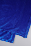Azul Royal Sexy Casual Sólido Frênulo Fenda V Pescoço Plus Size Duas Peças