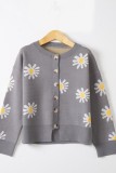 Grey Casual Embroidery Buttons O Neck Outerwear