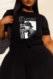 Schwarze Street Daily Print Patchwork-T-Shirts mit O-Ausschnitt