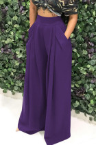 Purple Fashion Casual Solid Patchwork Regular High Waist Conventional Solid Color Bottoms