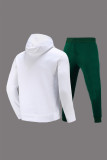 ホワイト グリーン カジュアル プリント パッチワーク ドローストリング ポケット フード付き襟 プリント ドレス プラス サイズ XNUMX 枚