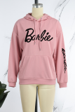 Rosa Casual Daily Print Draw String Letter Hooded Collar Tops